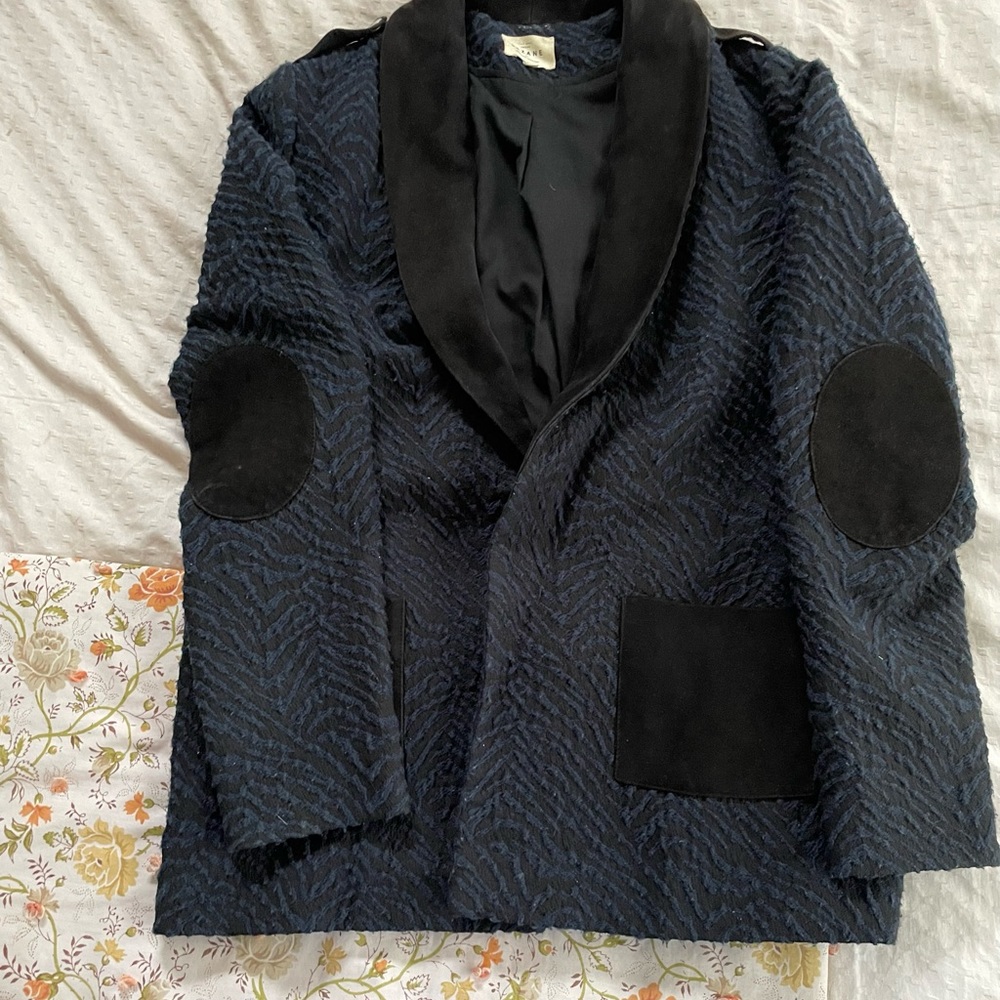 Sézane blazer Navy unique Chevron Shawl Lapel Elbow Patch Equestrian small